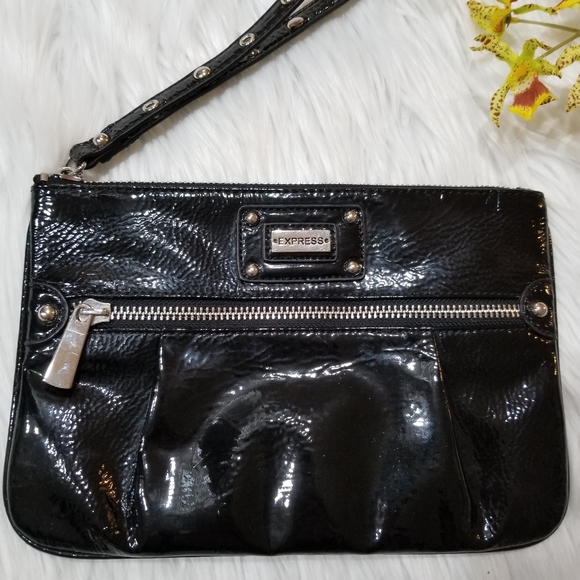 EXPRESS Black Patent Leather Wristlet, Zipper Closure. - Picture 2 of 16